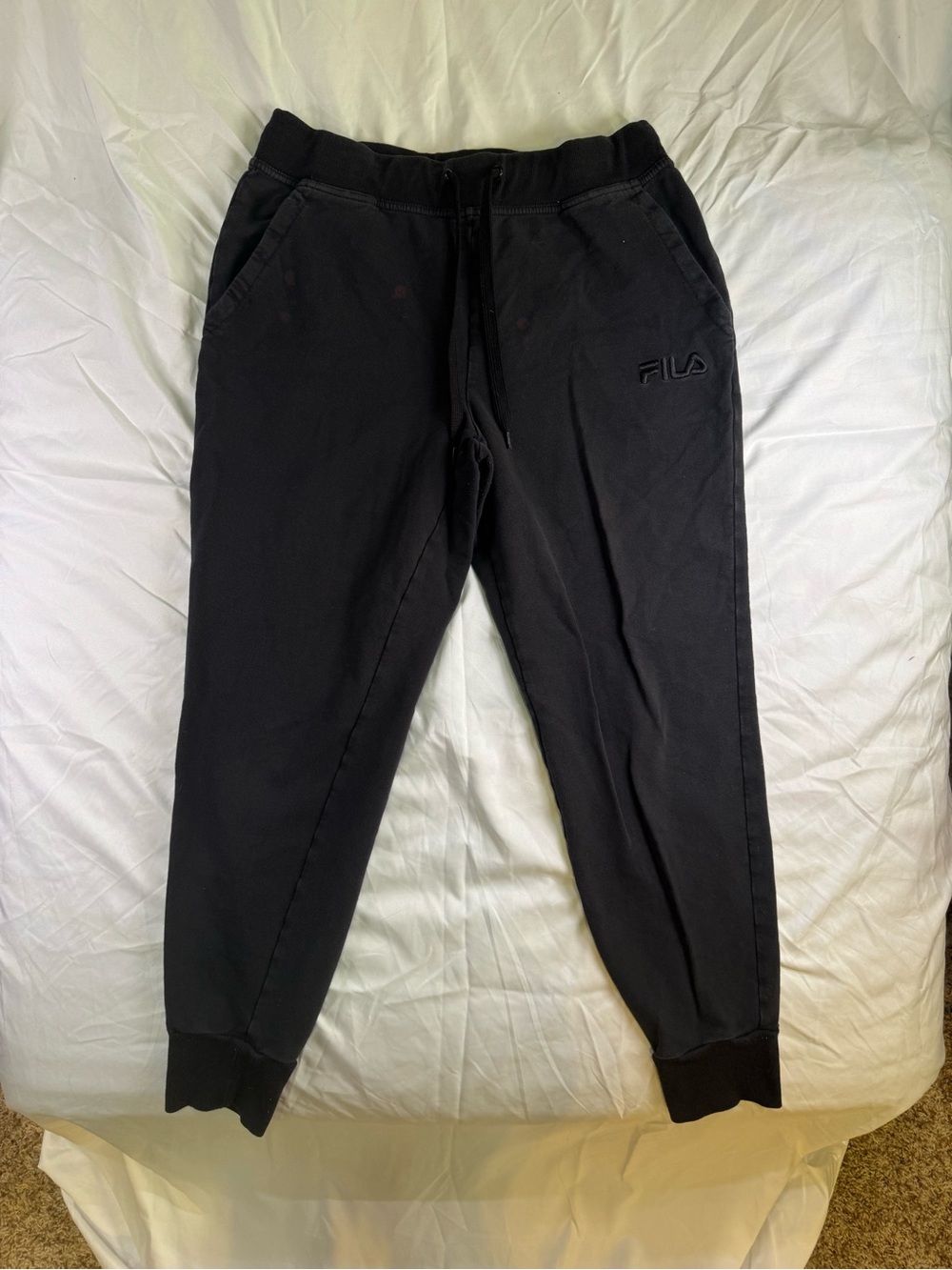 FILA Men's Black Drawstring Joggers with Cuffed Ankles